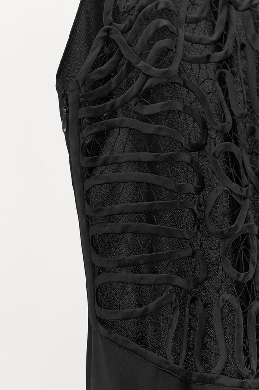 SATIN HALTERNECK DRESS WITH EMBROIDERED BACK