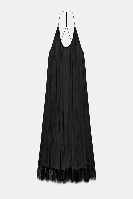 LACE SATIN HALTER DRESS