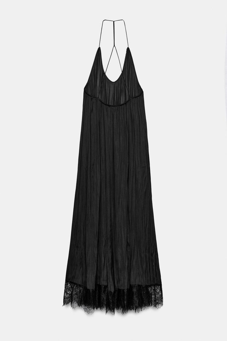 LACE SATIN HALTER DRESS