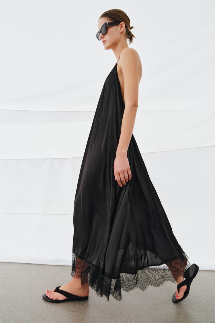 LACE SATIN HALTER DRESS