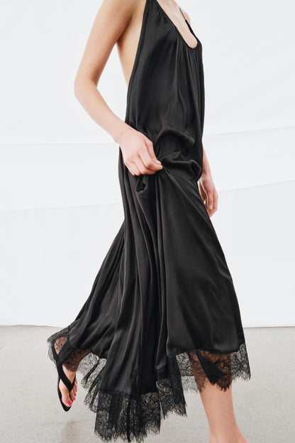 LACE SATIN HALTER DRESS