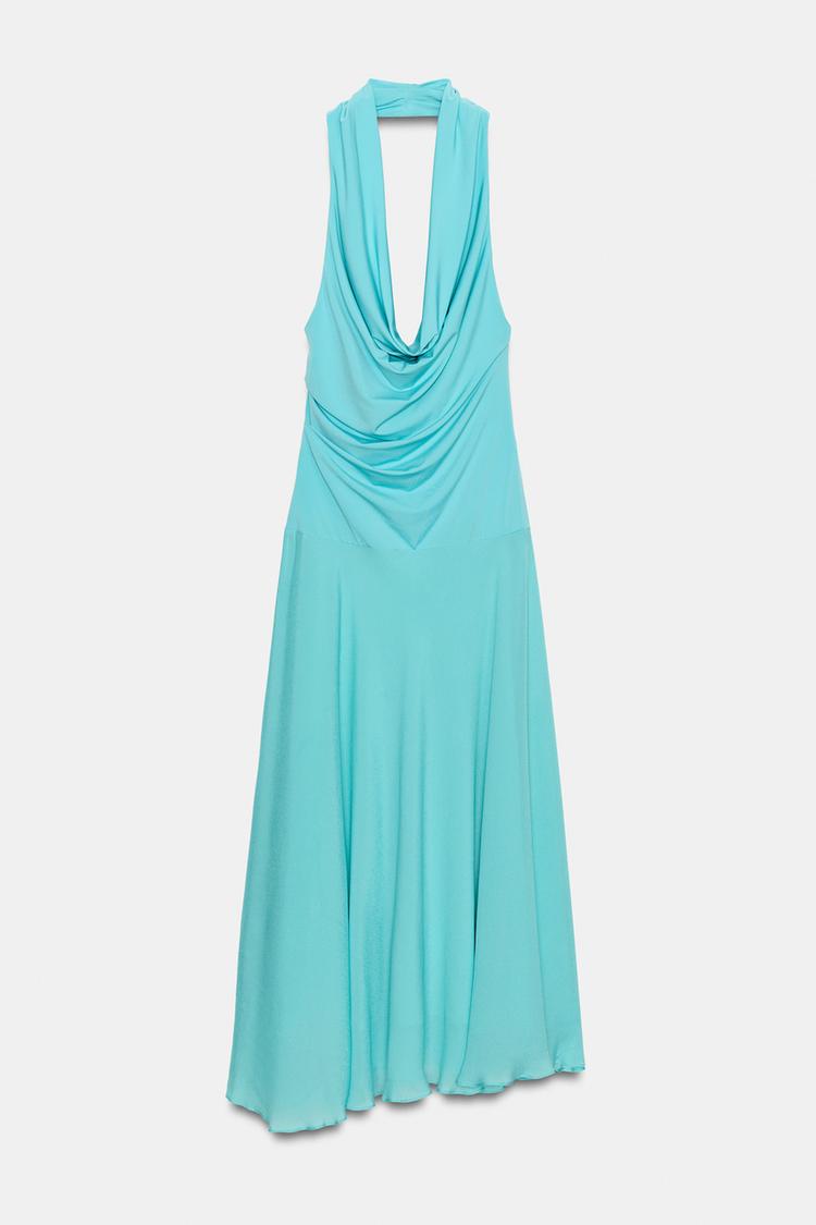 CONTRASTING HALTER MIDI DRESS