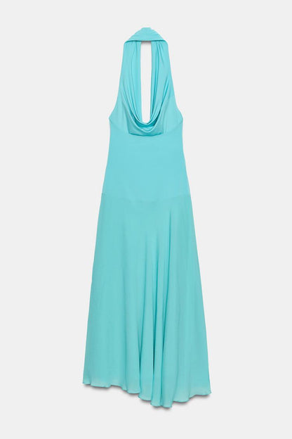 CONTRASTING HALTER MIDI DRESS