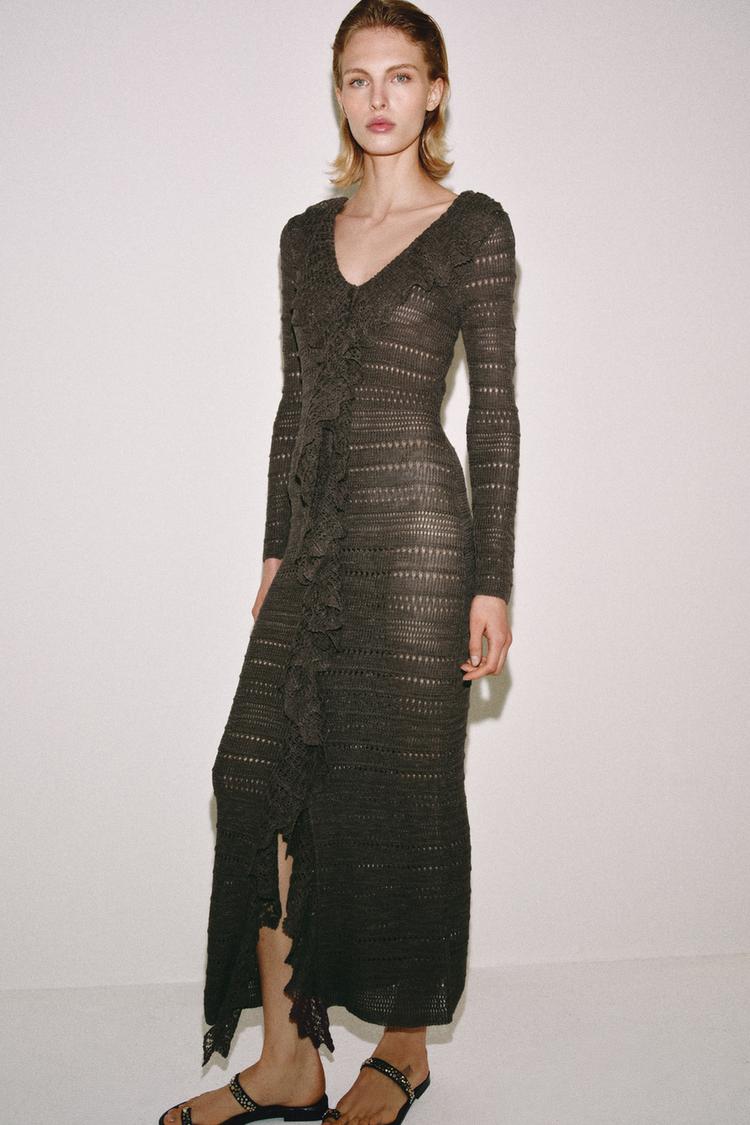POINTELLE KNIT DRESS WITH RUFFLES