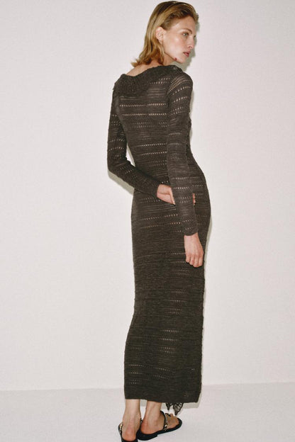 POINTELLE KNIT DRESS WITH RUFFLES