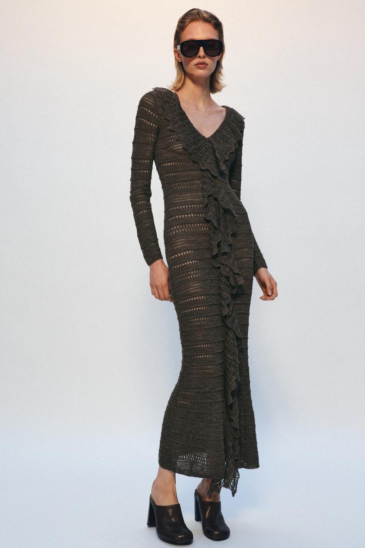 POINTELLE KNIT DRESS WITH RUFFLES