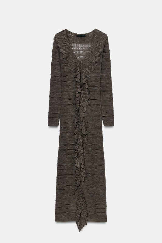 POINTELLE KNIT DRESS WITH RUFFLES