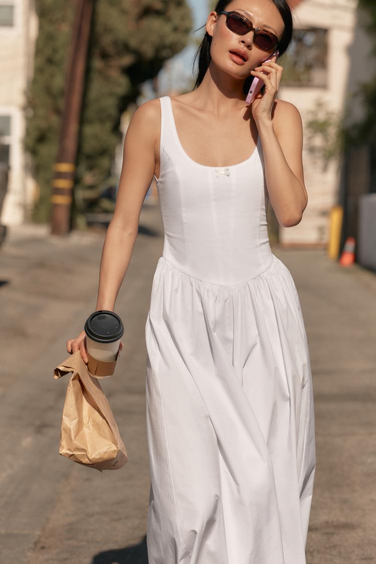 CORSETRY-INSPIRED POPLIN MIDI DRESS
