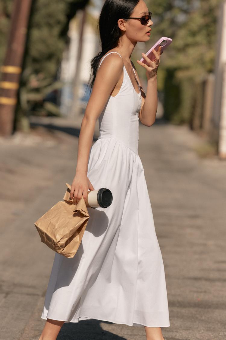 CORSETRY-INSPIRED POPLIN MIDI DRESS