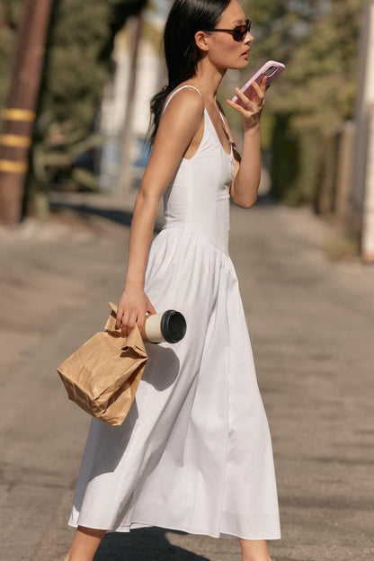 CORSETRY-INSPIRED POPLIN MIDI DRESS