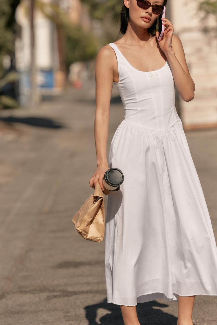 CORSETRY-INSPIRED POPLIN MIDI DRESS