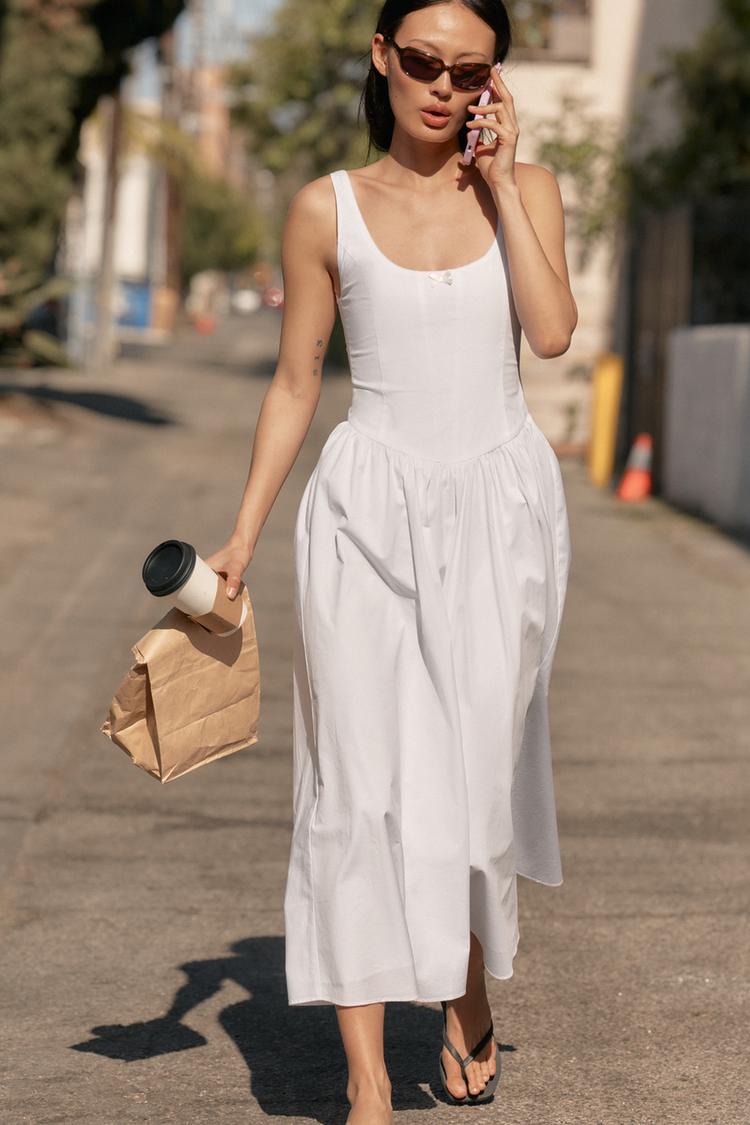 CORSETRY-INSPIRED POPLIN MIDI DRESS