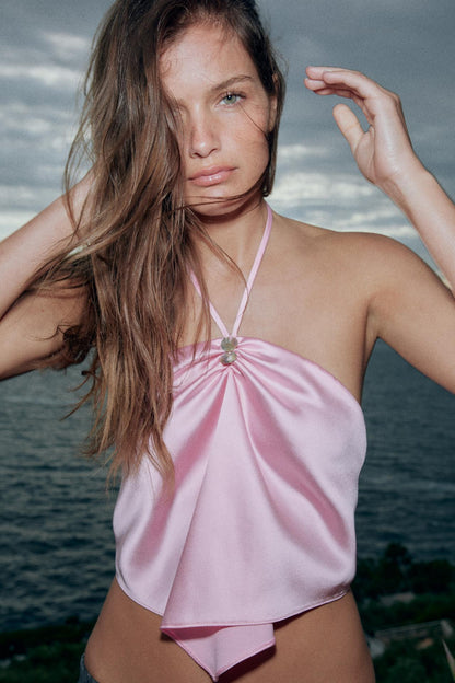 SATIN HALTER NECK TOP
