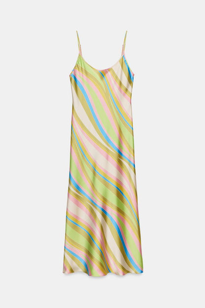 PRINTED SATIN MIDI DRESS