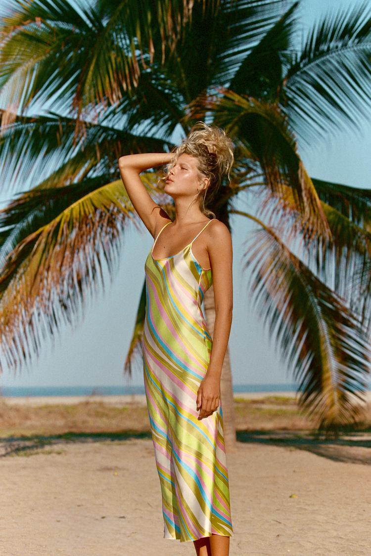 PRINTED SATIN MIDI DRESS