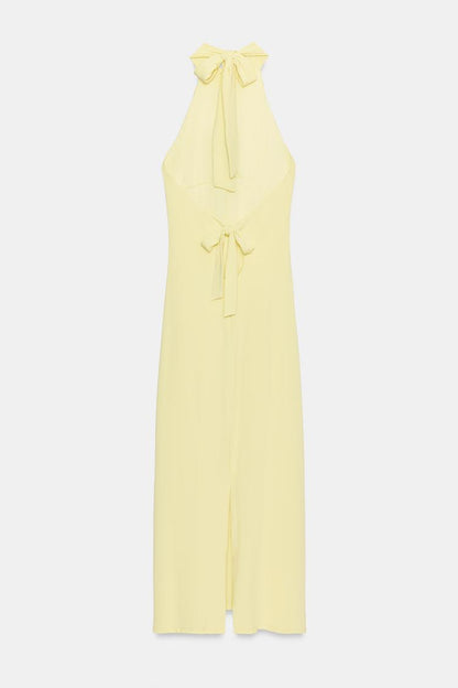 HALTER NECK MIDI DRESS WITH TIE