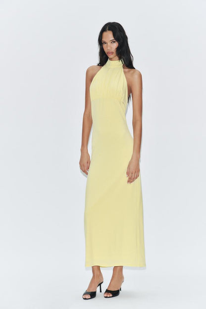HALTER NECK MIDI DRESS WITH TIE