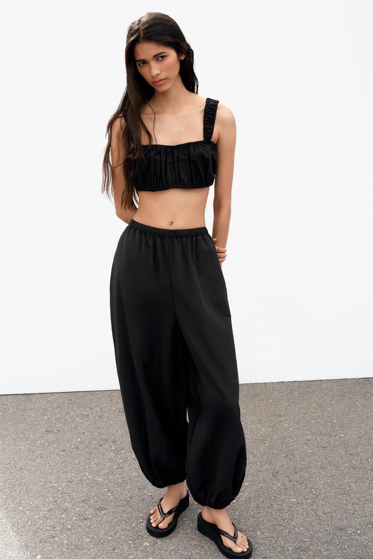 POPLIN GATHERED CROP TOP