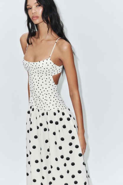 STRAPPY DOT MIDI DRESS