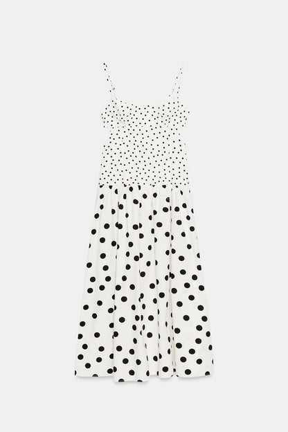 STRAPPY DOT MIDI DRESS