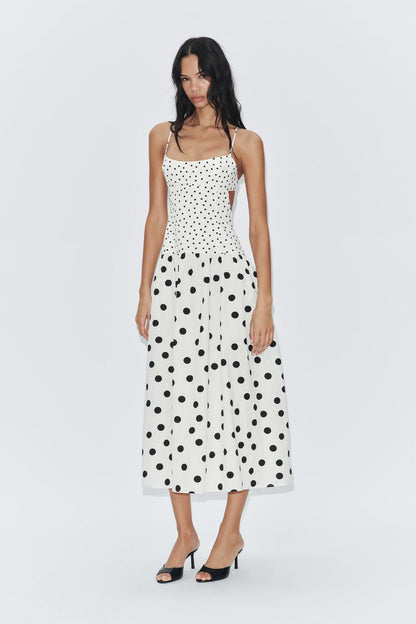 STRAPPY DOT MIDI DRESS