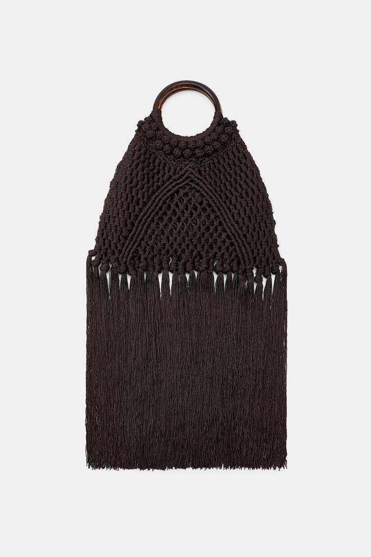 KNOTTED FRINGED WOVEN BAG