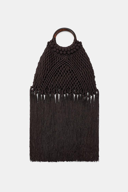 KNOTTED FRINGED WOVEN BAG