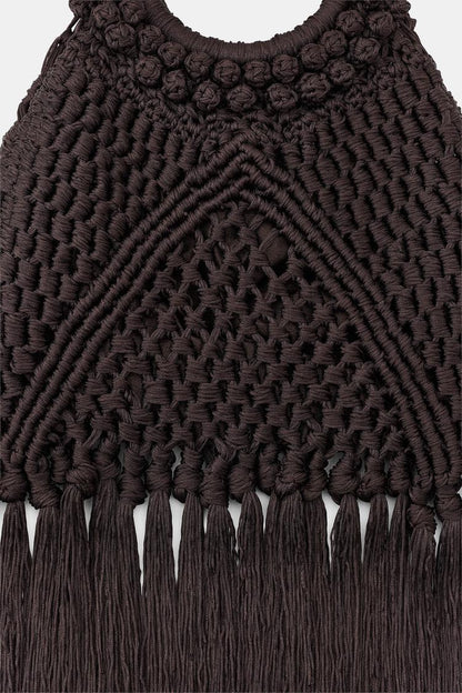 KNOTTED FRINGED WOVEN BAG