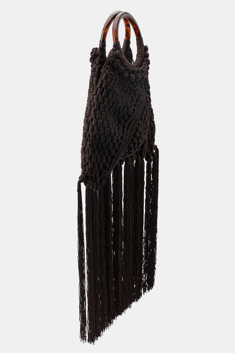 KNOTTED FRINGED WOVEN BAG