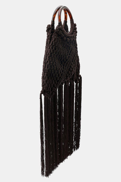 KNOTTED FRINGED WOVEN BAG