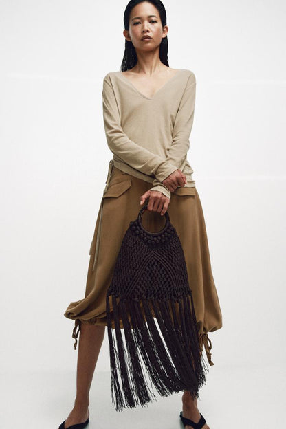 KNOTTED FRINGED WOVEN BAG