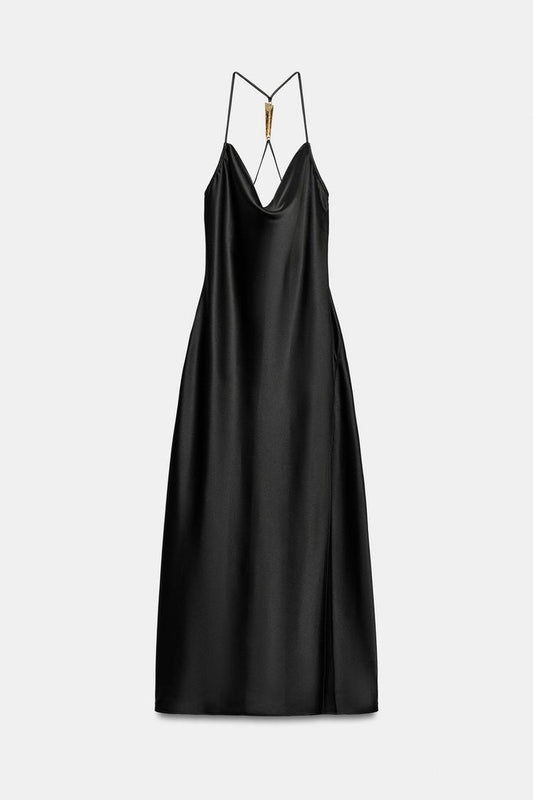 SATIN DRESS WITH BACK DETAIL