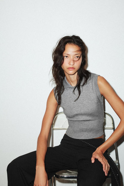 KNITTED POLO COLLAR TANK TOP