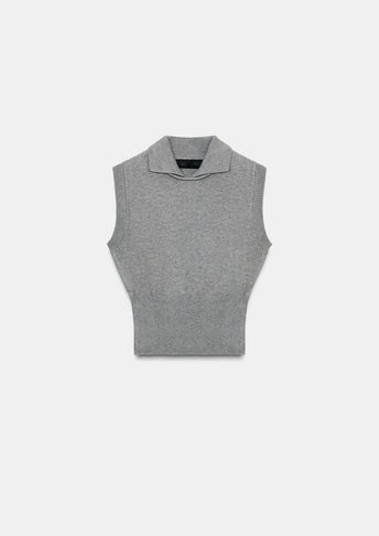 KNITTED POLO COLLAR TANK TOP