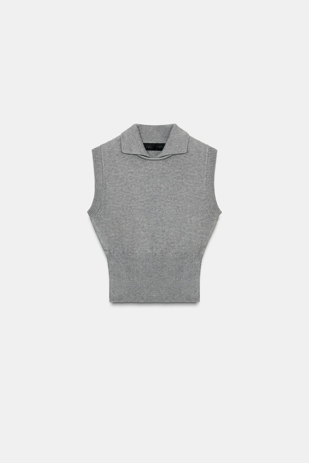 KNITTED POLO COLLAR TANK TOP