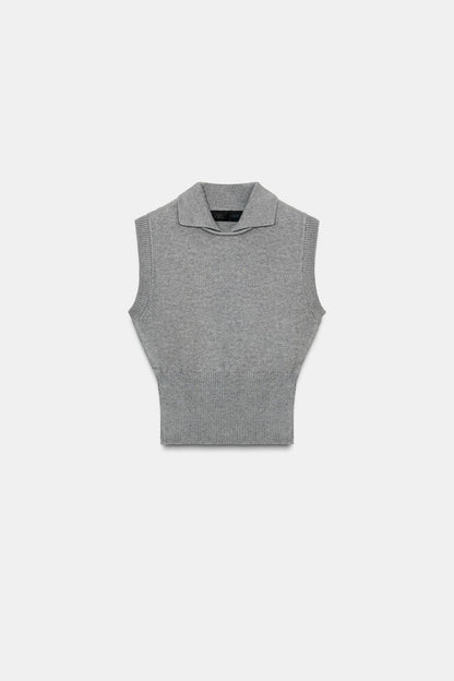 KNITTED POLO COLLAR TANK TOP