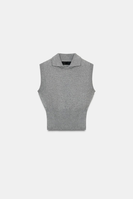 KNITTED POLO COLLAR TANK TOP