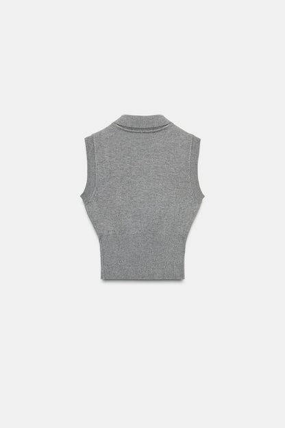 KNITTED POLO COLLAR TANK TOP