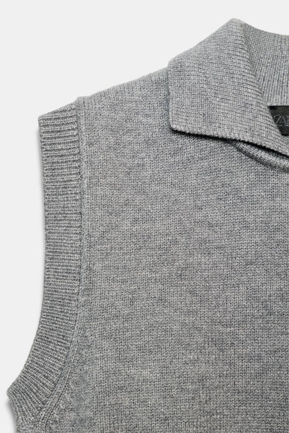 KNITTED POLO COLLAR TANK TOP