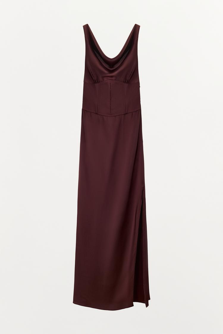 SATIN DRAPED NECKLINE DRESS