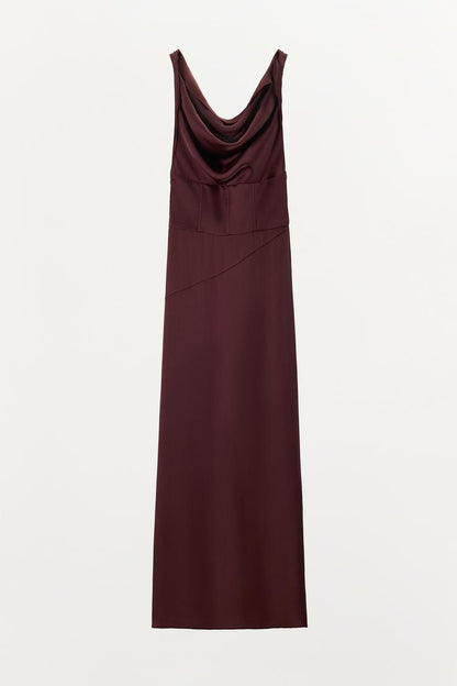 SATIN DRAPED NECKLINE DRESS