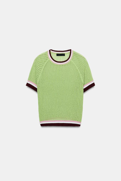 SHORT SLEEVE KNIT TOP