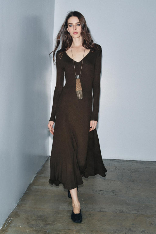 LONG V-NECK DRESS