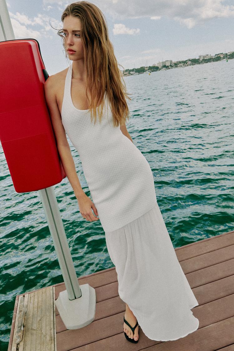 COMBINED KNIT HALTER DRESS