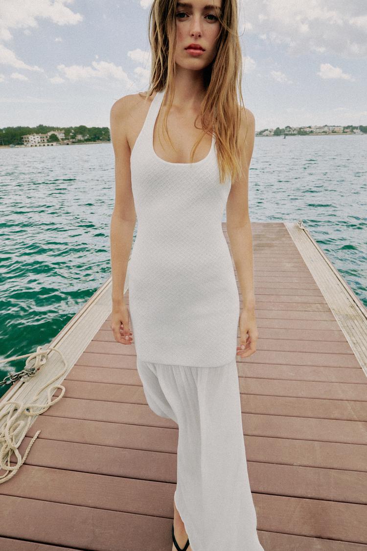 COMBINED KNIT HALTER DRESS