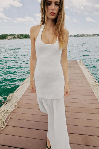 COMBINED KNIT HALTER DRESS