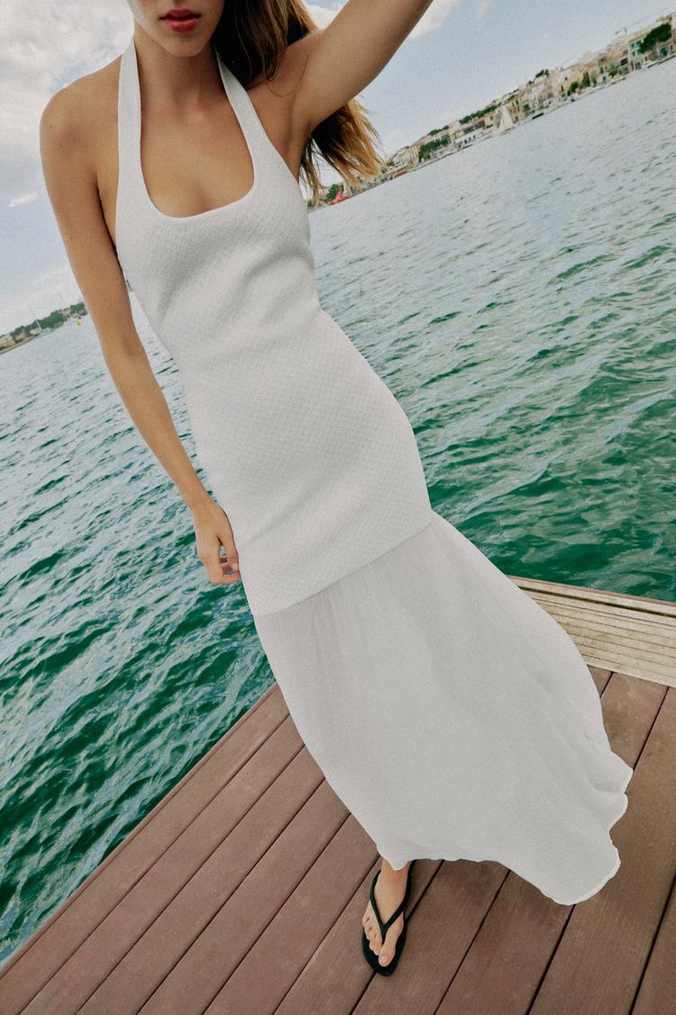 COMBINED KNIT HALTER DRESS