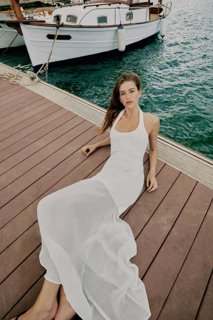 COMBINED KNIT HALTER DRESS