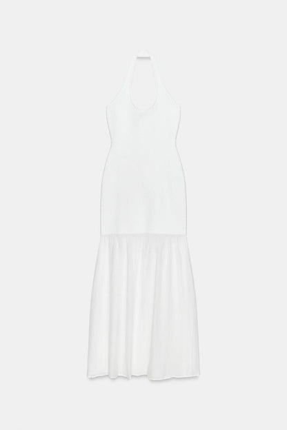 COMBINED KNIT HALTER DRESS