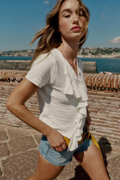 CARDIGAN WITH SHORT SLEEVES AND RUFFLES